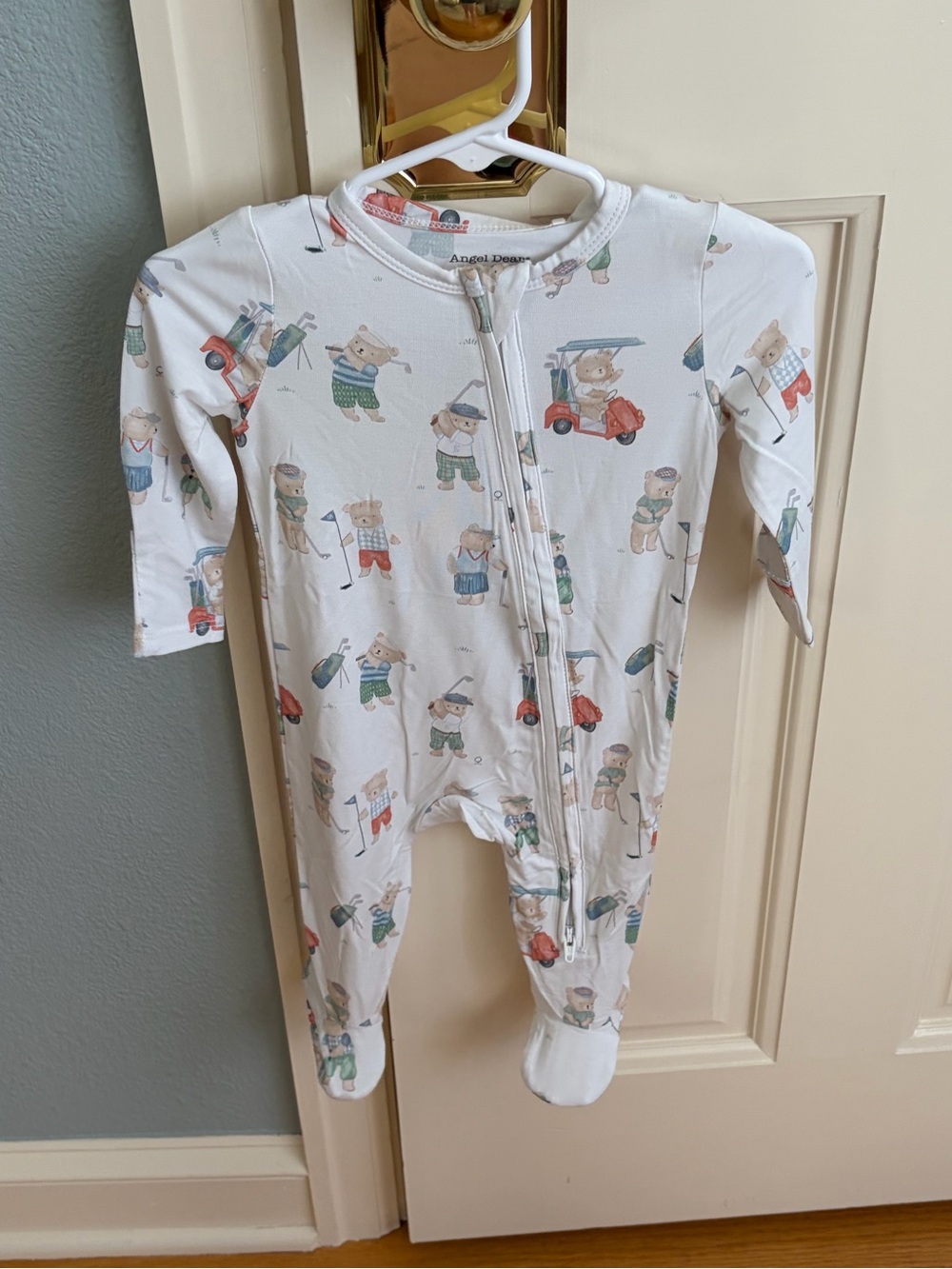 NWT Angel Dear Bamboo Teddy Bear Golfing Footed One-Piece Pajama
